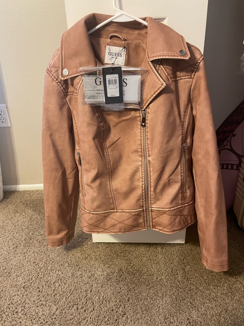 GUESS Rose Gold Faux Leather Moto Jacket